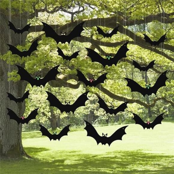 (18 Pcs) Hanging Bats Halloween Decoration Outside, Large Flying Plastic Bats - Picture 7 of 7